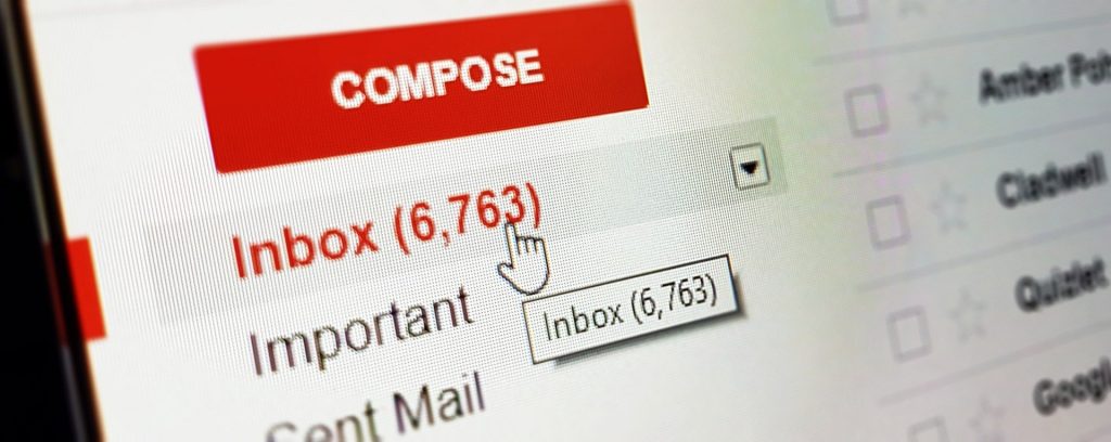 Email inbox with many unread messages