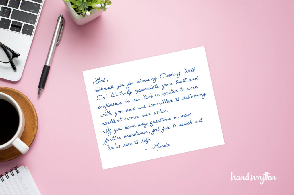 Thank you note with handwritten message
