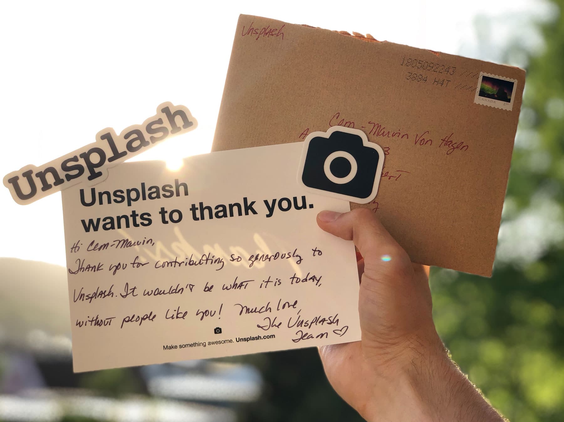 Unsplash thank you note