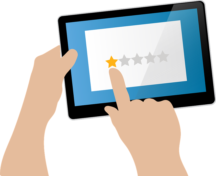 stock image of a vector graphic of an iPad with 5 stars on it, only 1 star is highlighted