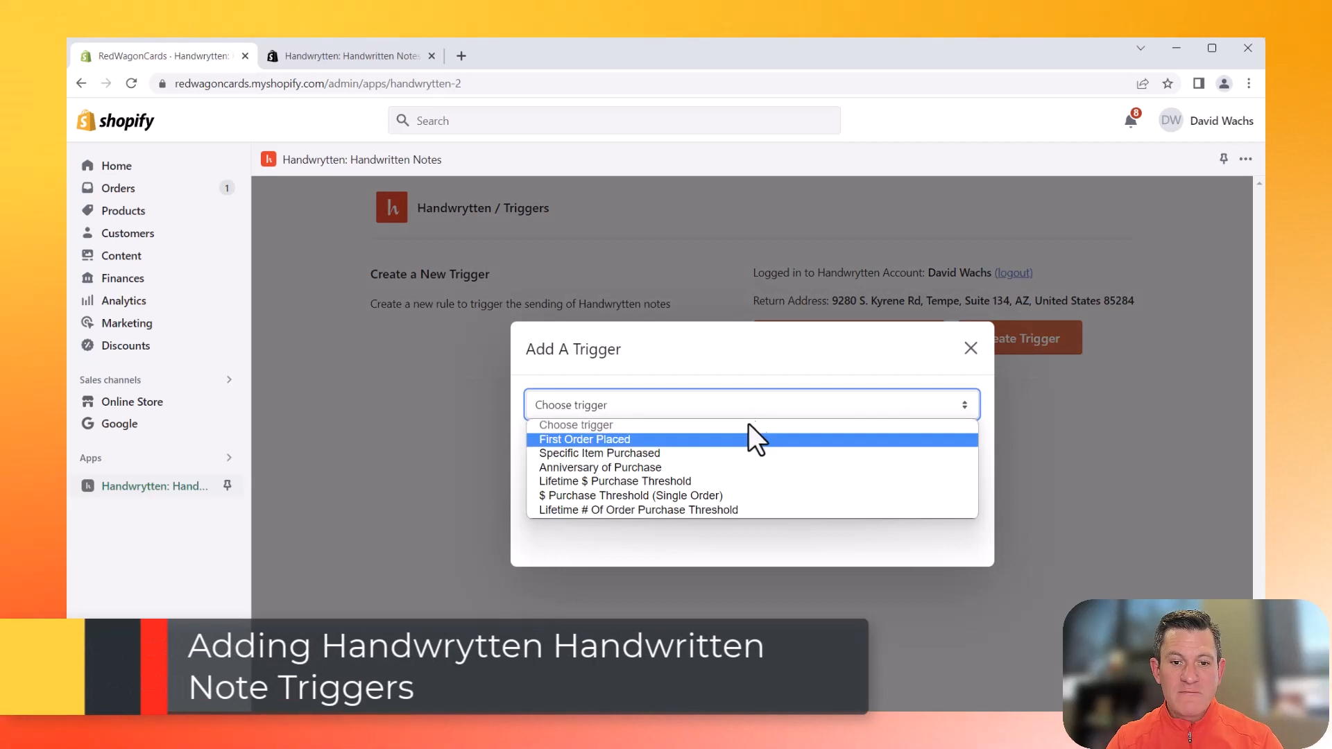 trigger: first order placed