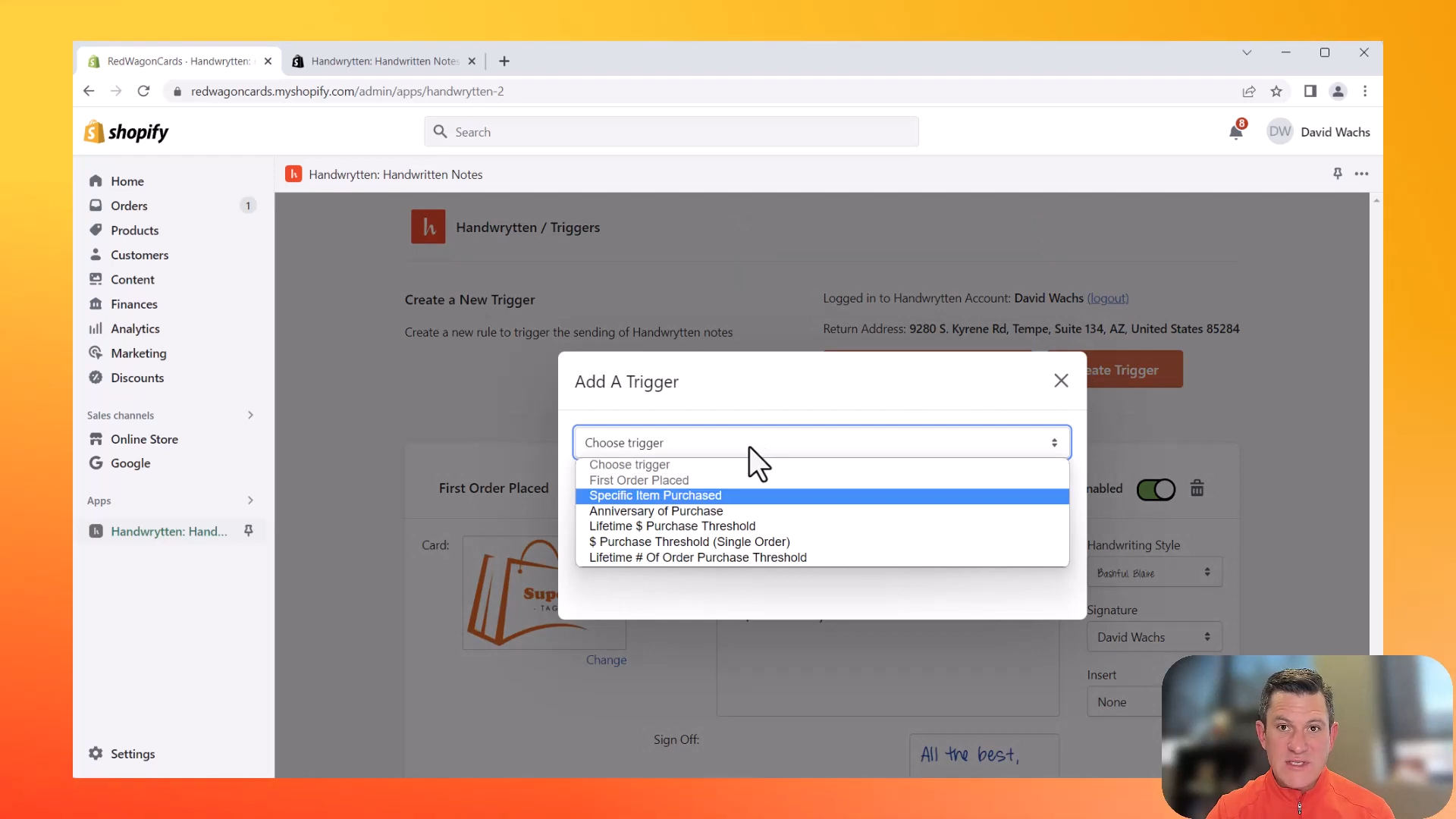 trigger: specific item purchased