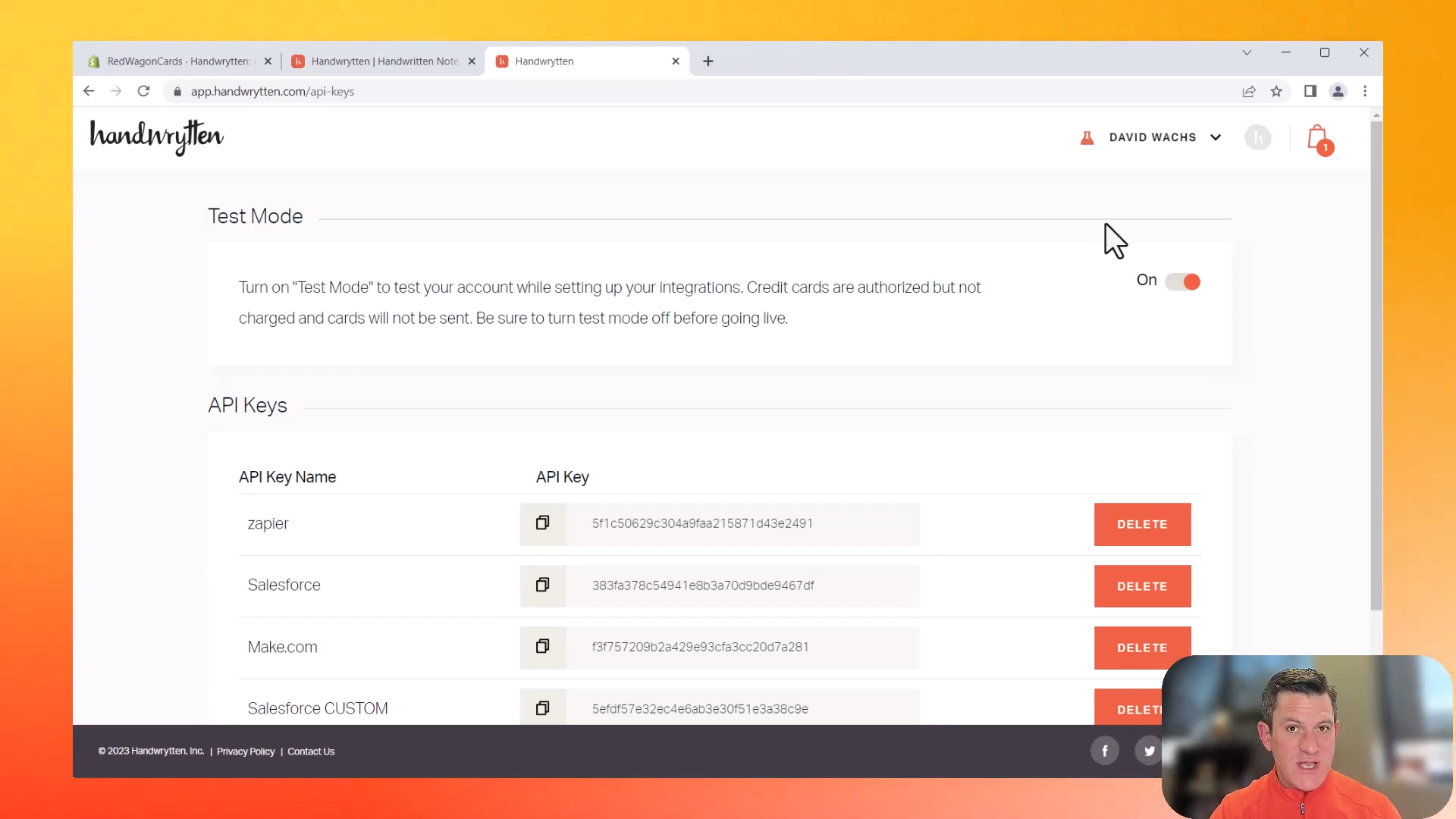 Handwrytten: test mode before sending cards