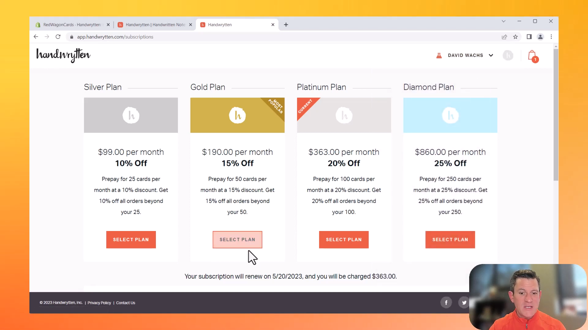 Handwrytten subscription plans