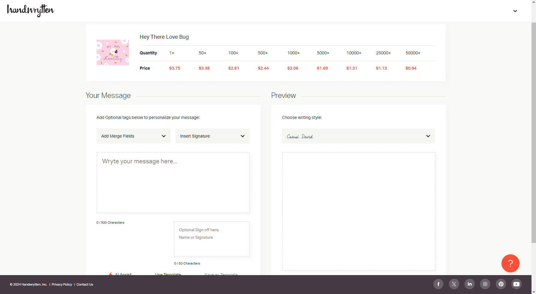 Personalization interface for card messages.