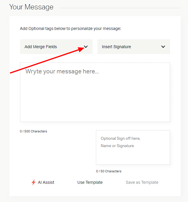 Adding merge fields for personalized messages.