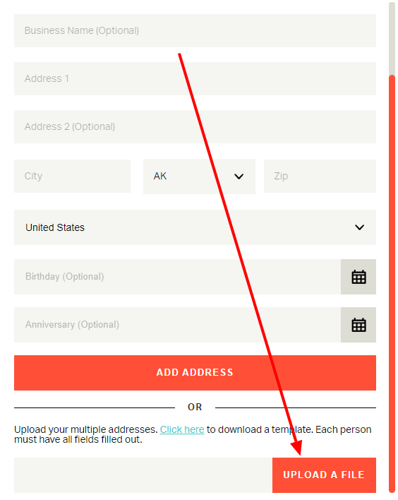 Form for adding address with upload option.
