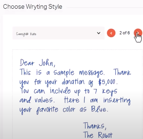 Handwritten thank you note example.